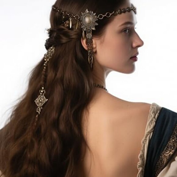 Vintage Norse Valkyrie Head Chain Hair Accessory Boho LARP Renaissance Wedding main image 6